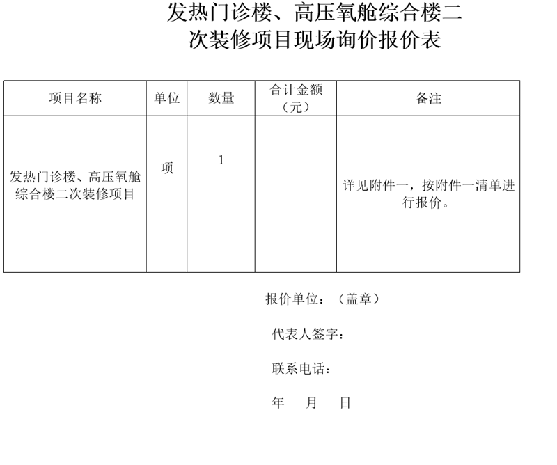 太阳成集团tyc4633关于采购发热门诊楼、高压氧舱综合楼二次装修项目院内询价报名的意向公告