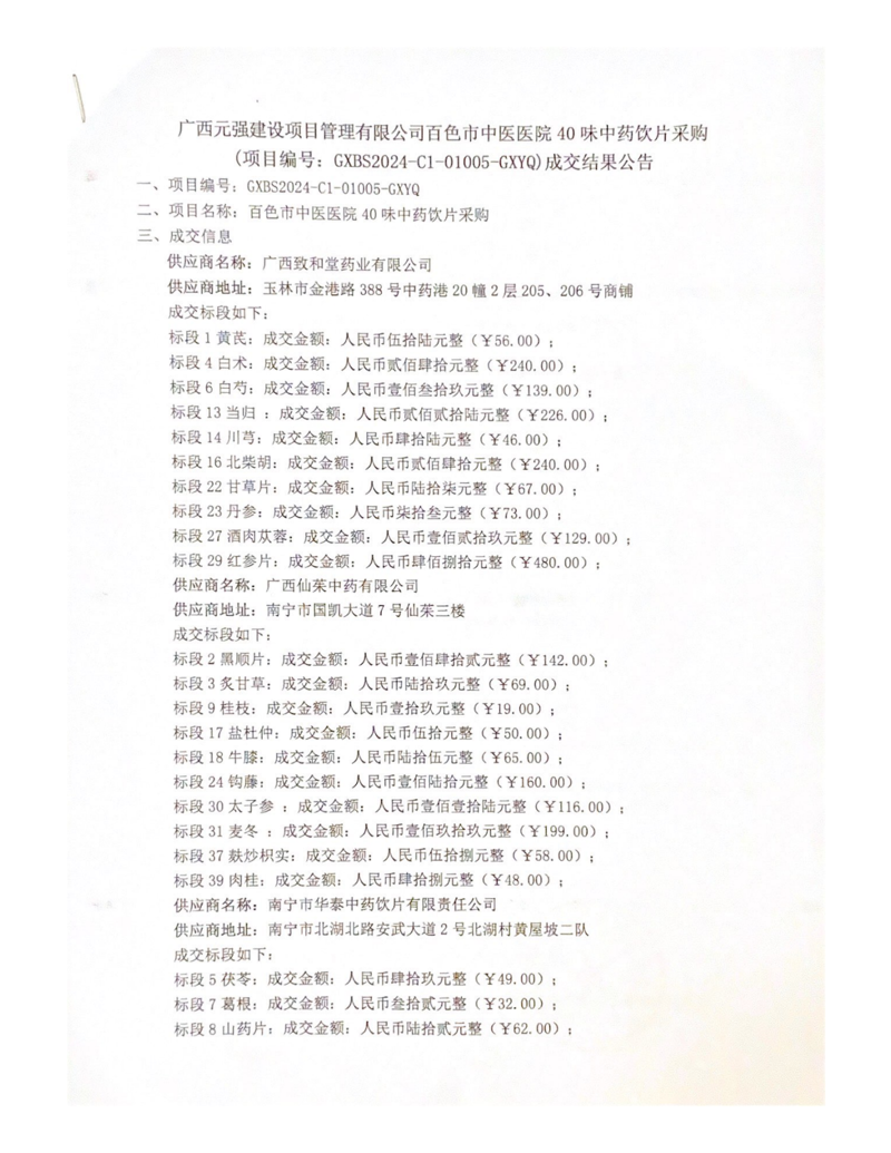 太阳成集团tyc463340味中药饮片采购成交结果公告